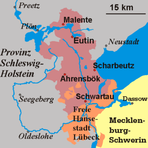Karte des Fürstentums Lübeck mit Exklaven der Hansestadt Lübeck
